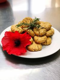 Close-up of served food in plate