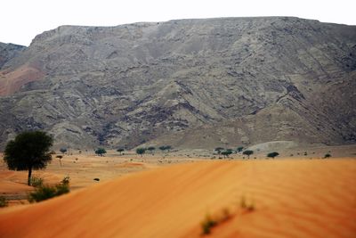 Scenic view of desert land against sky