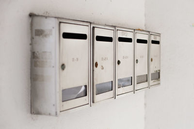 Close-up of mailbox on wall