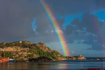 Rainbow over sea against sky