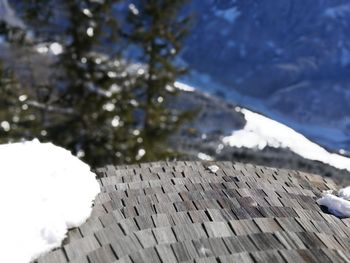 Close-up of snow against sky