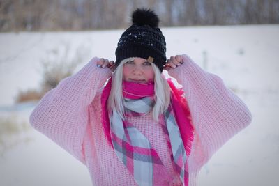 Portrait of cute girl in snow