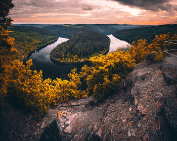 Scenic view of landscape against sky during sunset