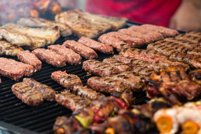 Close-up of meat on barbecue grill