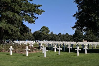 View of cemetery against clear sky