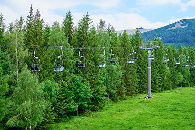 Mountains with open cable cars lift, karpacz, poland