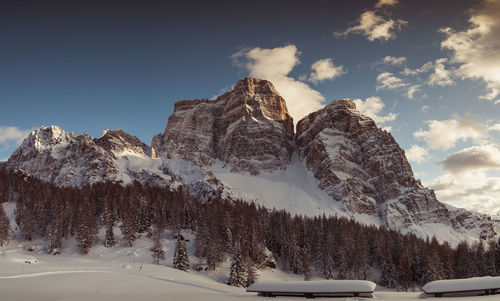 Scenic view of snowcapped mountains against sky