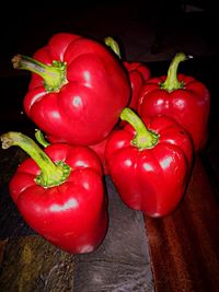 Close-up of red tomatoes on wood