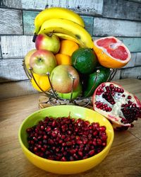 High angle view of fruits in bowl on table