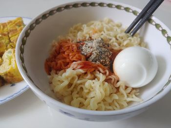 High angle view of meal served in bowl