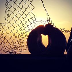 Close-up of silhouette fence against sky during sunset