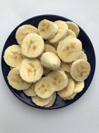 High angle view of fruits in plate on table