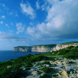 Scenic view of sea against cloudy sky