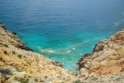 High angle view of rocks on beach