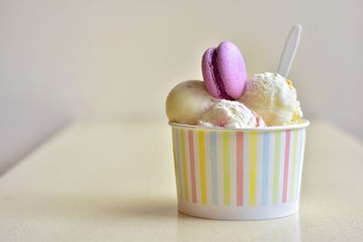 Close-up of ice cream on table