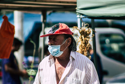 Rear view of man working