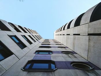 Low angle view of buildings against clear sky