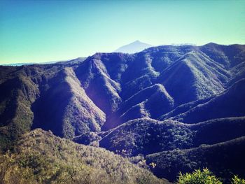 Scenic view of mountains against clear sky