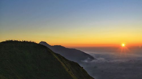 Scenic view of sea against clear sky during sunset