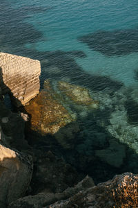 High angle view of rock formation in sea