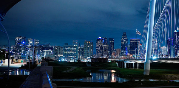 Illuminated buildings in city