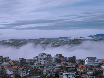 High angle view of townscape against sky