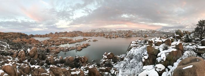 Scenic view of rocks against sky during winter