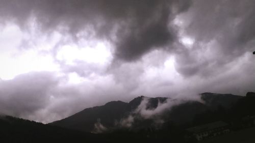 Scenic view of mountains against cloudy sky