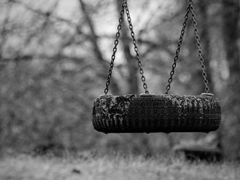 Close-up of tire swing in playground