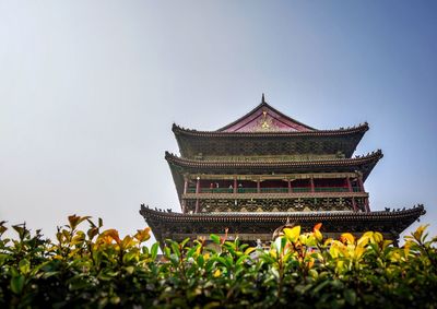 Low angle view of temple against sky