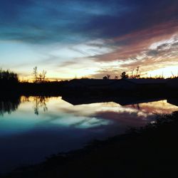 Scenic view of lake against cloudy sky