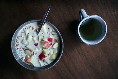 High angle view of breakfast on table