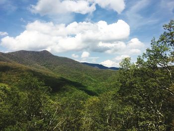 Scenic view of mountains against cloudy sky