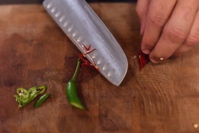 High angle view of food on cutting board