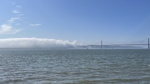 View of suspension bridge over sea