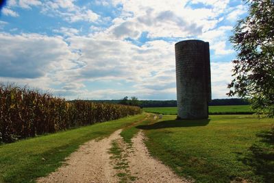 Scenic view of farm against sky