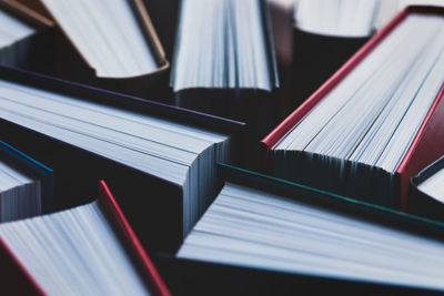  books closeup as background - high angle view of books on table