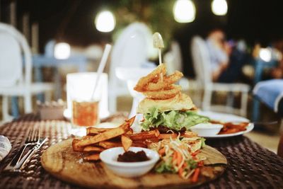 Close-up of food in plate on table