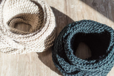 Close-up of knitted textile on table