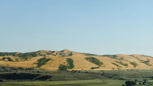 Scenic view of landscape against clear blue sky