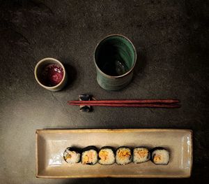 High angle view of food on table