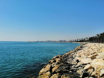 Scenic view of sea against clear sky