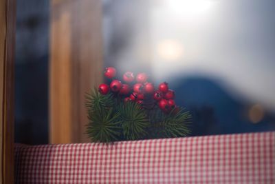 Close-up of christmas decorations on table