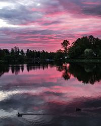 Scenic view of lake against sky at sunset