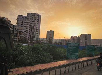 View of buildings at sunset