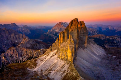 Scenic view of mountains against sky during sunset