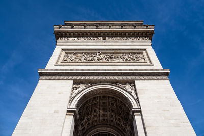 Low angle view of historic building against blue sky