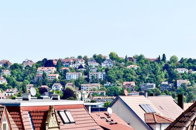 High angle view of townscape against clear sky