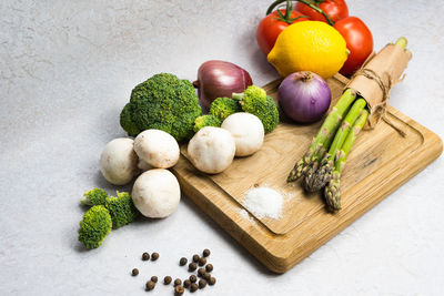 Fruits and vegetables on cutting board