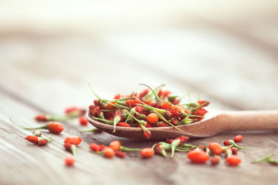 Close-up of chopped fruits on table